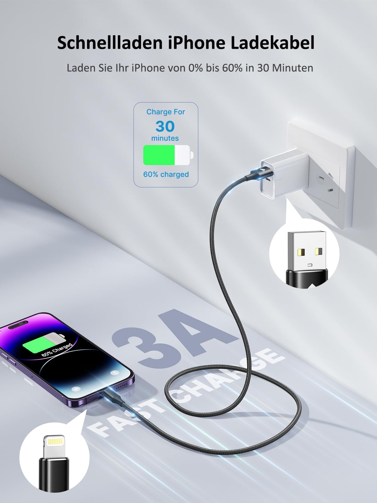 iPhone Charger Cable 2M, MFi Certified Lightning Cable Fast Charging iPhone Charger Nylon USB iphone Charging Cable Lead for iPhone 14 13 12 11 Pro Max XS XR X 8 7 6 Plus 5 SE,iPad