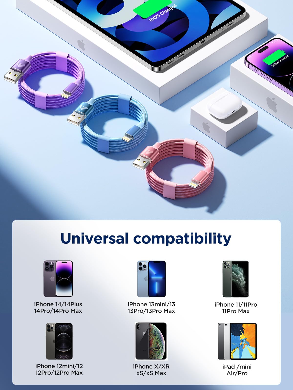 iPhone Charger Cable 2M, MFi Certified Lightning Cable Fast Charging iPhone Charger Nylon USB iphone Charging Cable Lead for iPhone 14 13 12 11 Pro Max XS XR X 8 7 6 Plus 5 SE,iPad