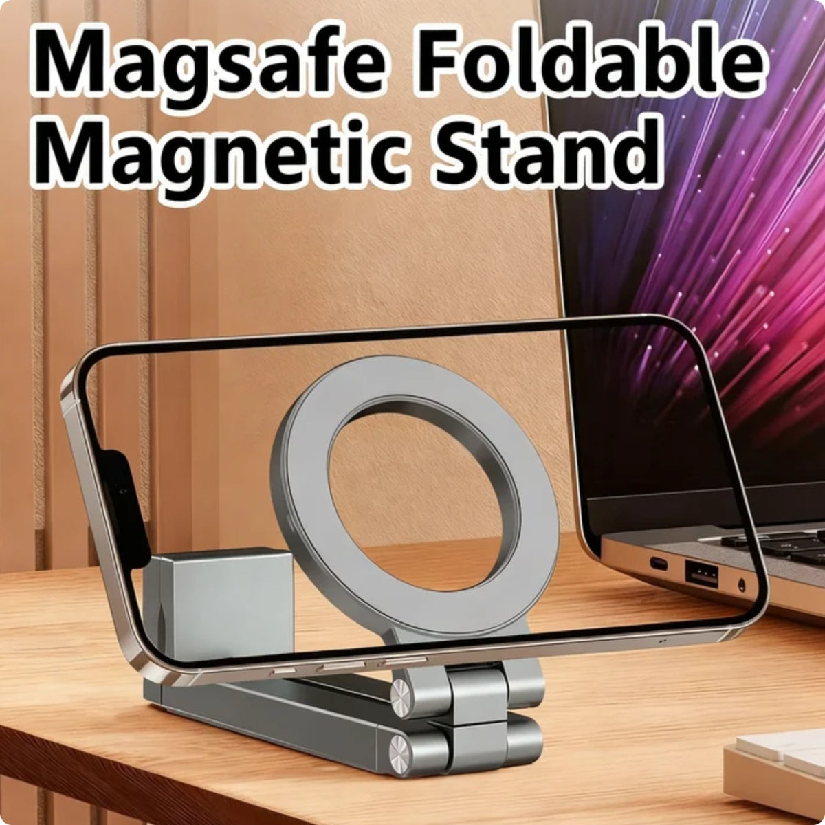 Magnetic Phone Stand For Travel, 360 Rotatable Foldable Desk Holder With N52 Strong Magnets, Portable Magsafe Compatible Mount For Airplane Train Car And Home Office